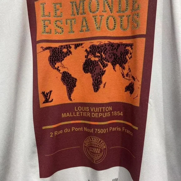 Louis Vuitton White and Brown World Map T-Shirt - Picture 5 of 7